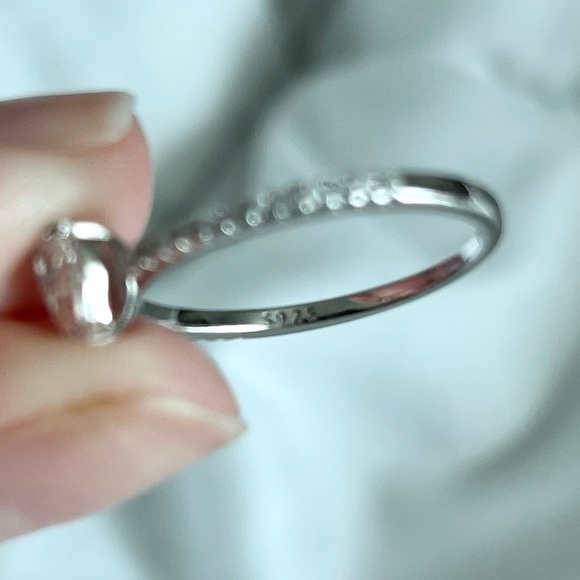 Moissanite & 925 Sterling Silver Half Eternity Solitaire Pear Cut Stacking Ring - Picture 6 of 11